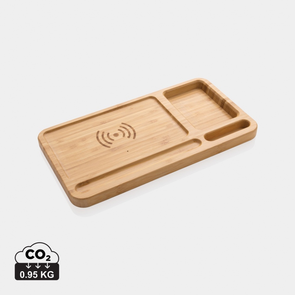 Logotrade Werbegeschenke das Foto: Bambus Desk Organizer mit 10W Wireless Charger