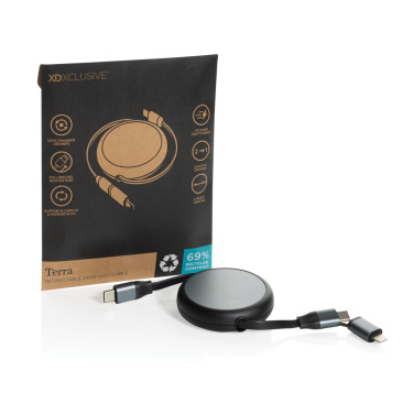 Logotrade Geschäftsgeschenke das Foto: Terra ausziehbares 240W 2-in-1 Kabel aus RCS rec. Aluminium