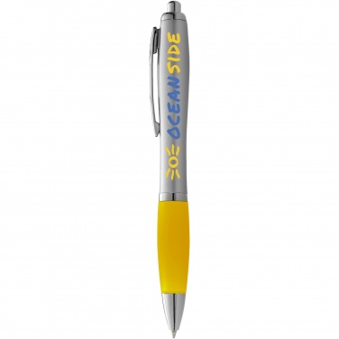 Logo trade promotional giveaways image of: Nash ballpoint pen silver barrel and coloured grip