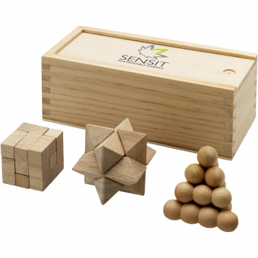 Logo trade promotional product photo of: Brainiac 3-piece wooden brain teaser set