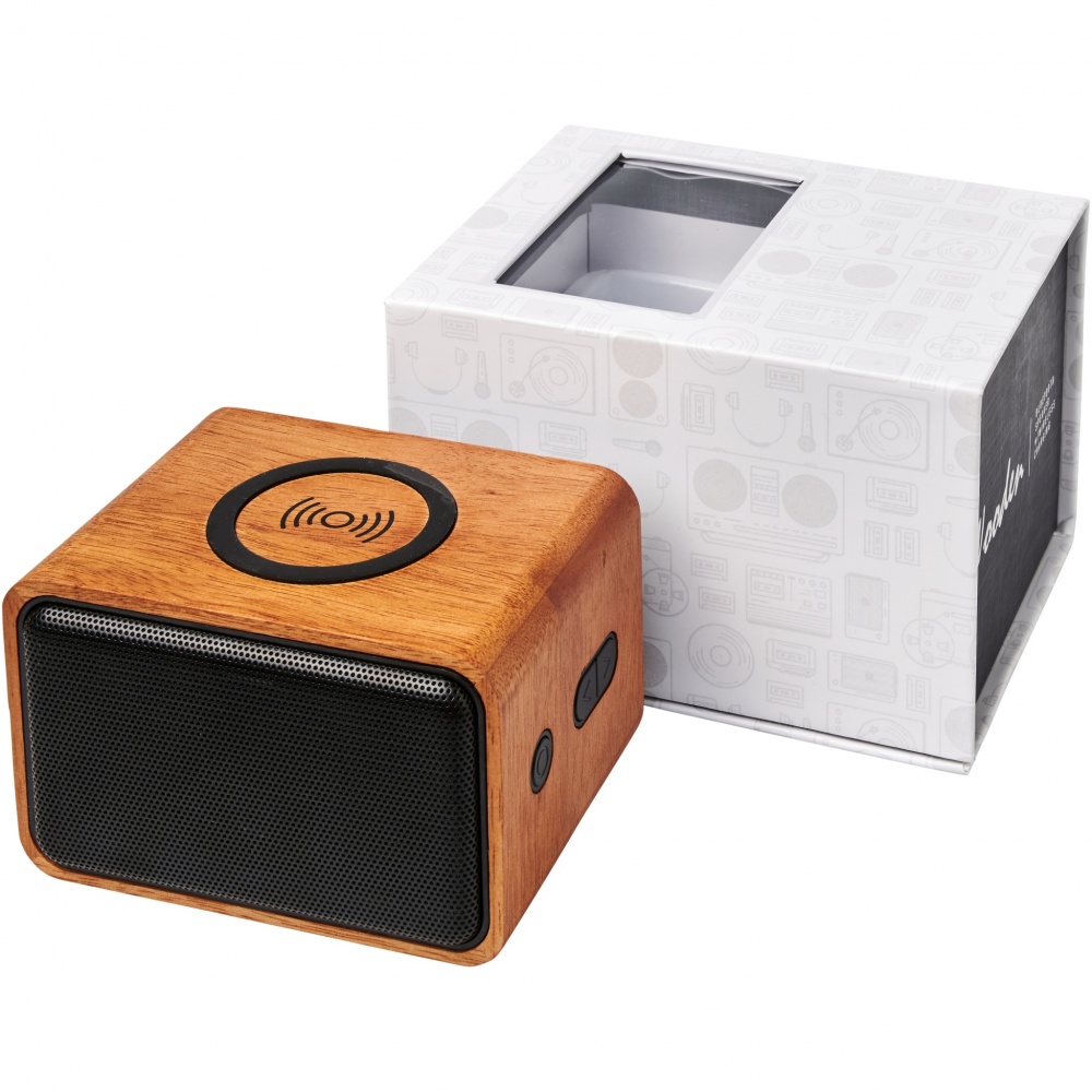 Logo trade business gift photo of: Wooden 3W speaker with wireless charging pad