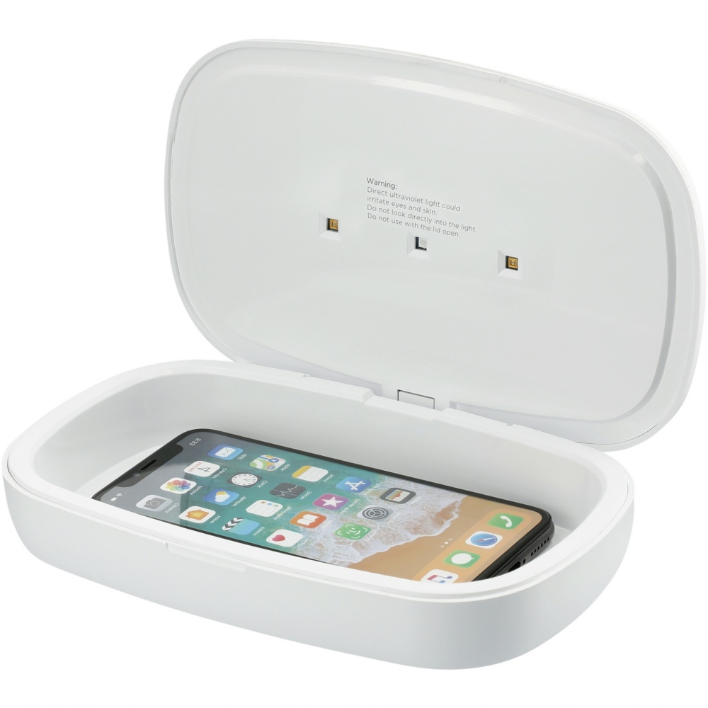 Logo trade promotional items image of: Capsule UV smartphone sanitizer with 5W wireless charging pad