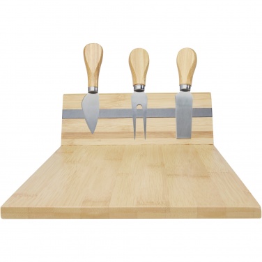 Logo trade promotional giveaways image of: Mancheg bamboo magnetic cheese board and tools