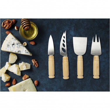 Logo trade promotional merchandise picture of: Cheds 4-piece bamboo cheese set