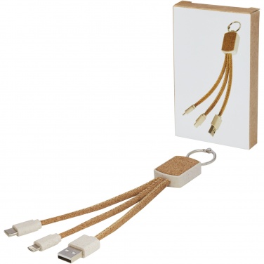 Logo trade promotional merchandise photo of: Bates wheat straw and cork 3-in-1 charging cable