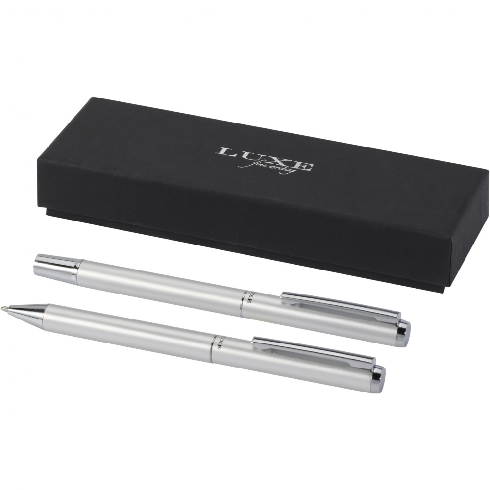 Logo trade promotional item photo of: Lucetto recycled aluminium ballpoint and rollerball pen gift set