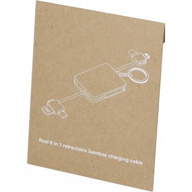 Logo trade promotional product photo of: Reel 6-in-1 retractable bamboo key ring charging cable