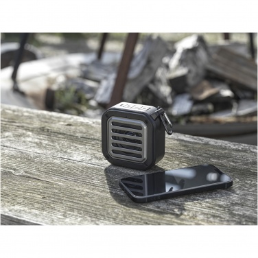 Logotrade promotional gift picture of: Solo 3W IPX5 RCS recycled plastic solar Bluetooth® speaker with carabiner 
