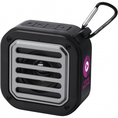 Logo trade promotional items image of: Solo 3W IPX5 RCS recycled plastic solar Bluetooth® speaker with carabiner 