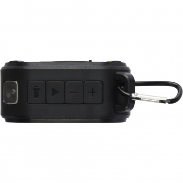 Logo trade promotional product photo of: Solo 3W IPX5 RCS recycled plastic solar Bluetooth® speaker with carabiner 