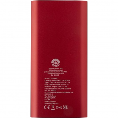 Logo trade promotional giveaways picture of: Juice 8000 mAh Type-C recycled aluminium wireless power bank