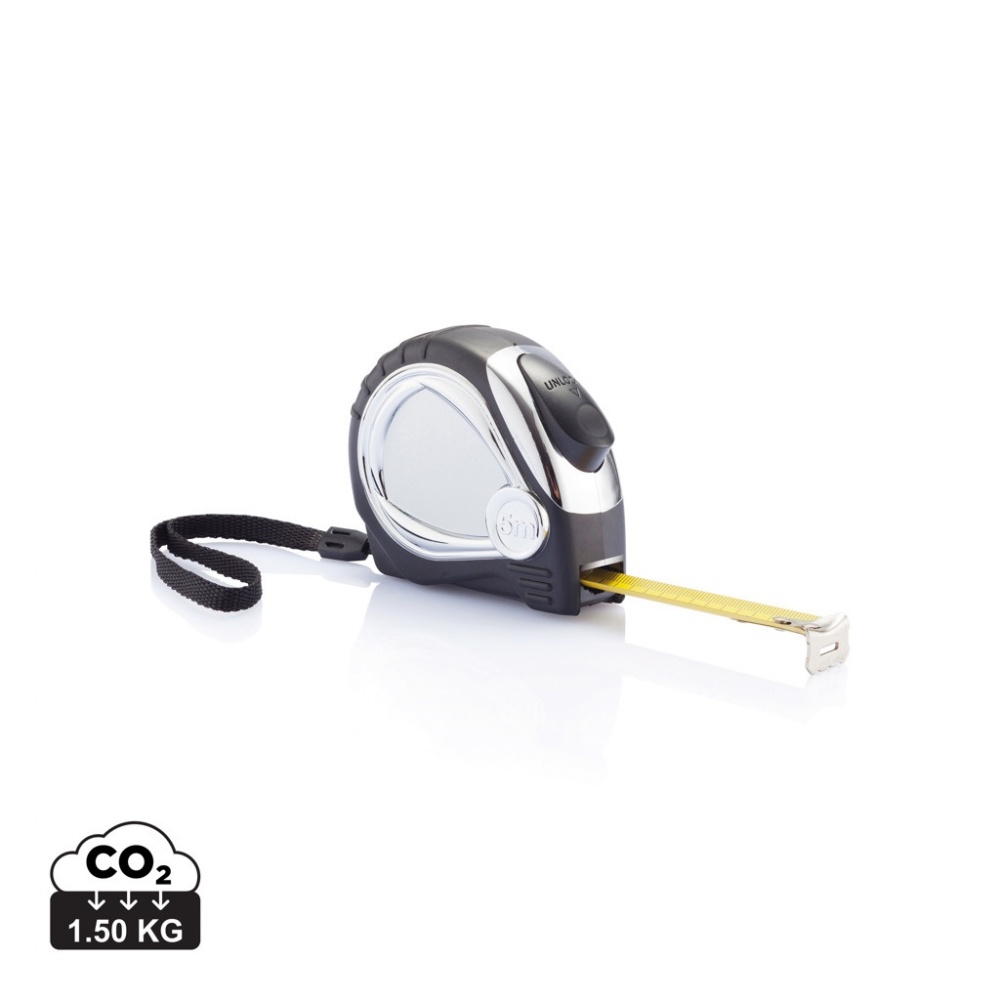 Logo trade business gifts image of: Chrome plated auto stop tape measure