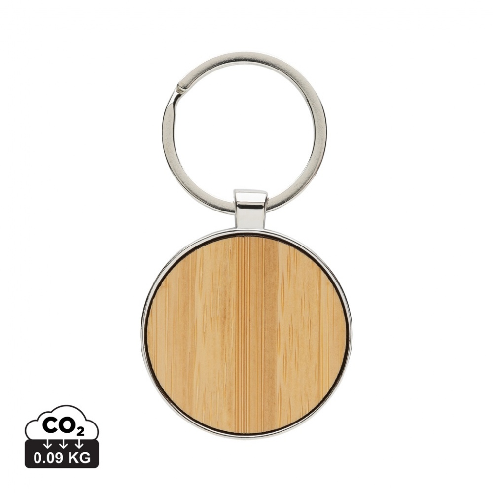 Logo trade business gift photo of: RCS recycled zinc alloy round keychain with bamboo