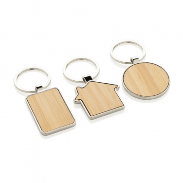 Logo trade promotional giveaways picture of: RCS recycled zinc alloy rectangle keychain with bamboo