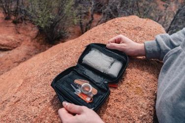 Logo trade promotional gifts image of: RCS recycled nubuck PU pouch  first aid set