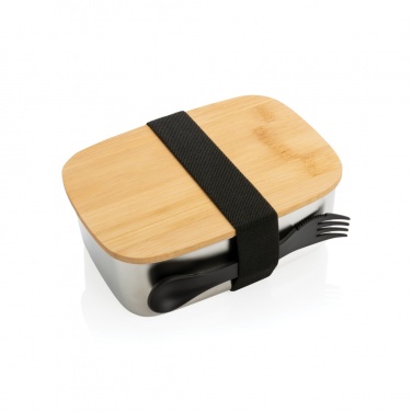Logo trade promotional item photo of: Stainless steel lunchbox with bamboo lid and spork
