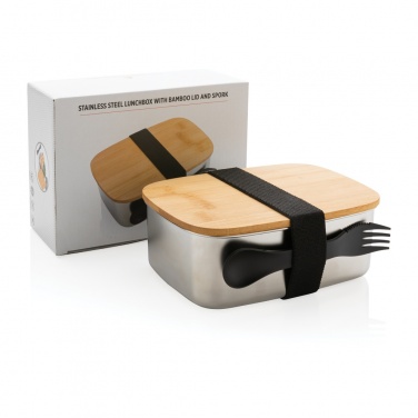 Logotrade promotional merchandise photo of: Stainless steel lunchbox with bamboo lid and spork
