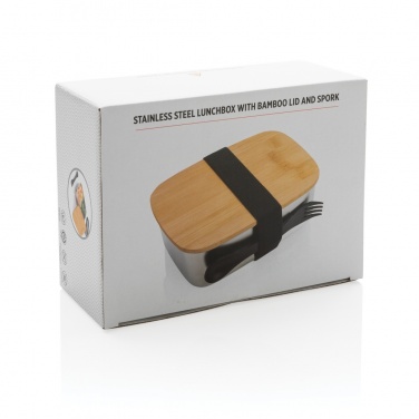 Logotrade promotional product image of: Stainless steel lunchbox with bamboo lid and spork