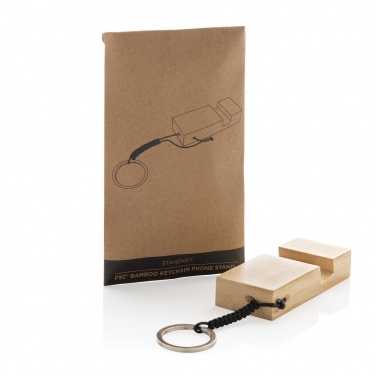 Logotrade promotional gift picture of: Standkey bamboo keychain phone stand