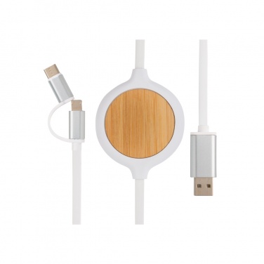 Logo trade promotional items image of: 3-in-1 cable with 5W bamboo wireless charger