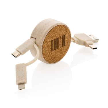 Logotrade advertising products photo of: Cork and Wheat 6-in-1 retractable cable