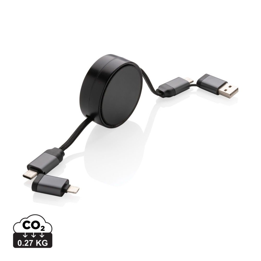 Logo trade corporate gift photo of: Terra RCS recycled aluminium retractable 6 in 1 cable