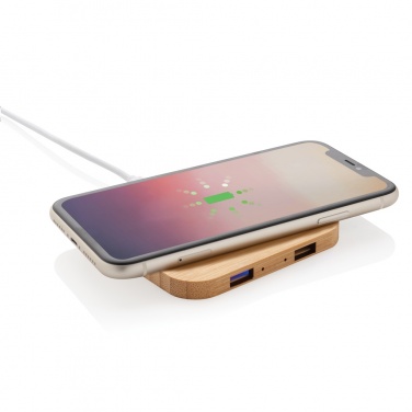 Logo trade promotional gift photo of: Bamboo 5W wireless charger with USB