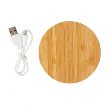 Logo trade business gifts image of: Bamboo 5W round wireless charger