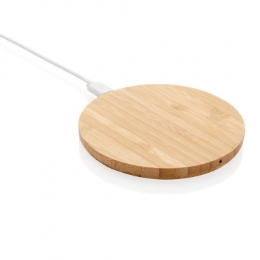 Logo trade corporate gifts image of: Bamboo 5W round wireless charger
