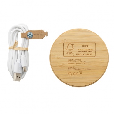 Logo trade promotional giveaway photo of: Bamboo 5W round wireless charger