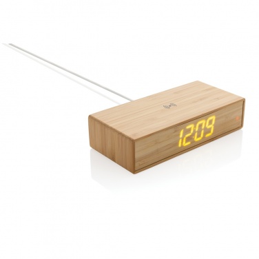 Logo trade business gifts image of: Bamboo alarm clock with 5W wireless charger