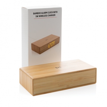 Logotrade promotional product image of: Bamboo alarm clock with 5W wireless charger