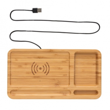 Logo trade corporate gifts picture of: Bamboo desk organiser 10W wireless charger
