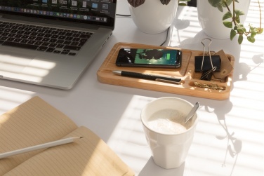 Logotrade promotional giveaway image of: Bamboo desk organiser 10W wireless charger