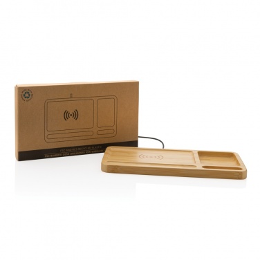 Logo trade promotional merchandise picture of: Bamboo desk organiser 10W wireless charger