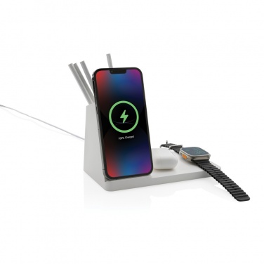 Logo trade promotional giveaways image of: Ontario recycled plastic & bamboo 3-in-1 wireless charger