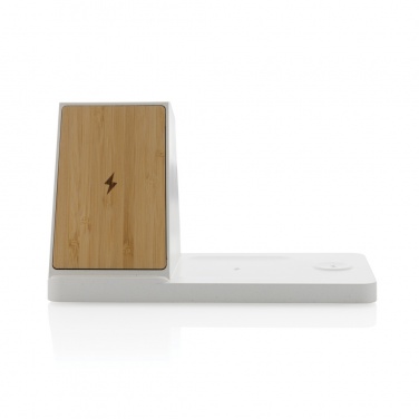 Logo trade corporate gift photo of: Ontario recycled plastic & bamboo 3-in-1 wireless charger