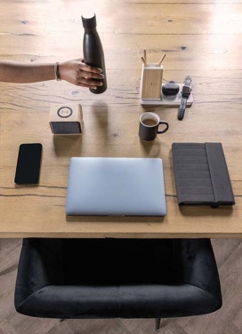 Logo trade corporate gifts picture of: Ontario recycled plastic & bamboo 3-in-1 wireless charger