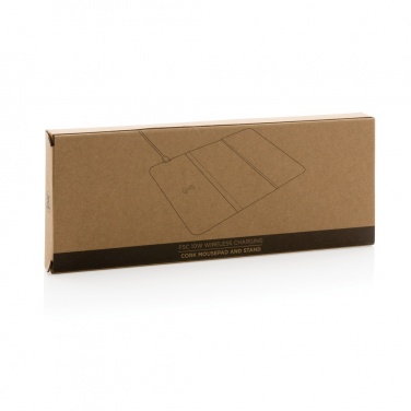 Logo trade promotional merchandise picture of: 10W wireless charging cork mousepad and stand