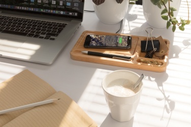Logo trade advertising products picture of: Bamboo desk organiser 5W wireless charger