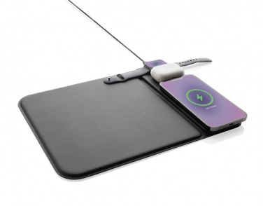 Logo trade corporate gifts picture of: Swiss peak RCS recycled PU 15W 3 in 1 charging mousepad