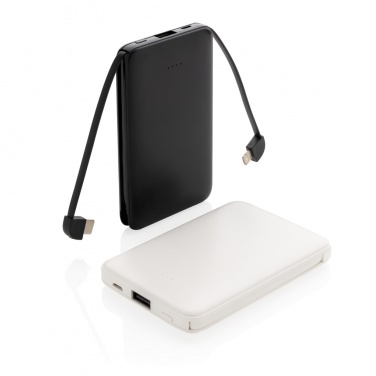 Logo trade promotional giveaways image of: 5.000 mAh Pocket Powerbank with integrated cables