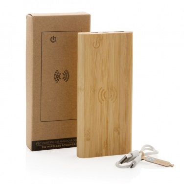 Logo trade advertising products picture of: Bamboo 8.000 mAh 5W wireless powerbank