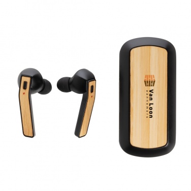Logo trade promotional merchandise photo of: Bamboo Free Flow TWS earbuds in case