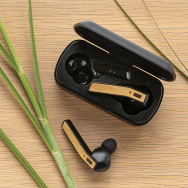 Logo trade promotional gifts picture of: Bamboo Free Flow TWS earbuds in case