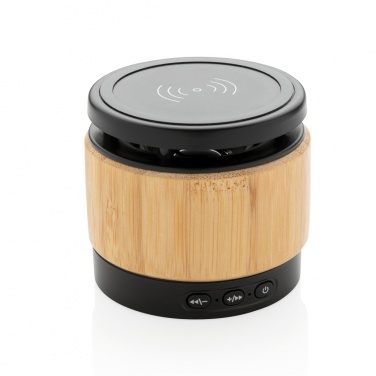 Logo trade advertising products picture of: Bamboo wireless charger speaker