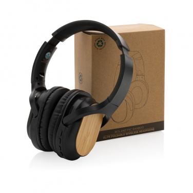 Logotrade promotional product image of: RCS and bamboo Elite Foldable wireless headphone