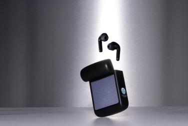 Logotrade corporate gift image of: Skywave RCS recycled plastic solar earbuds