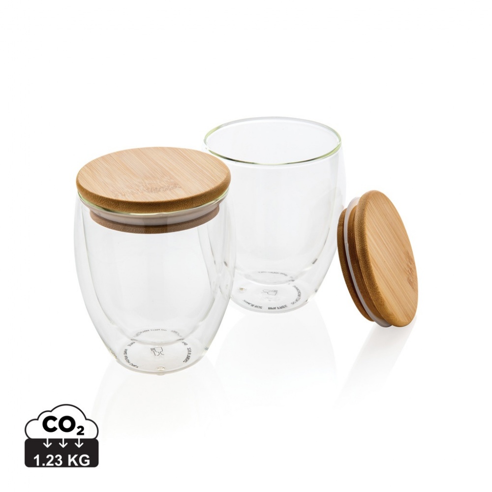 Logotrade promotional product picture of: Double wall borosilicate glass with bamboo lid 250ml 2pc set