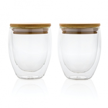Logotrade promotional merchandise picture of: Double wall borosilicate glass with bamboo lid 250ml 2pc set